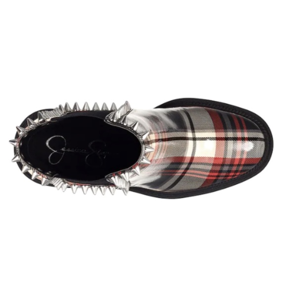NEW Jessica Simpson Demmie Plaid Patent Stud Chunky Lug Sole Chelsea Booties - Picture 3 of 6